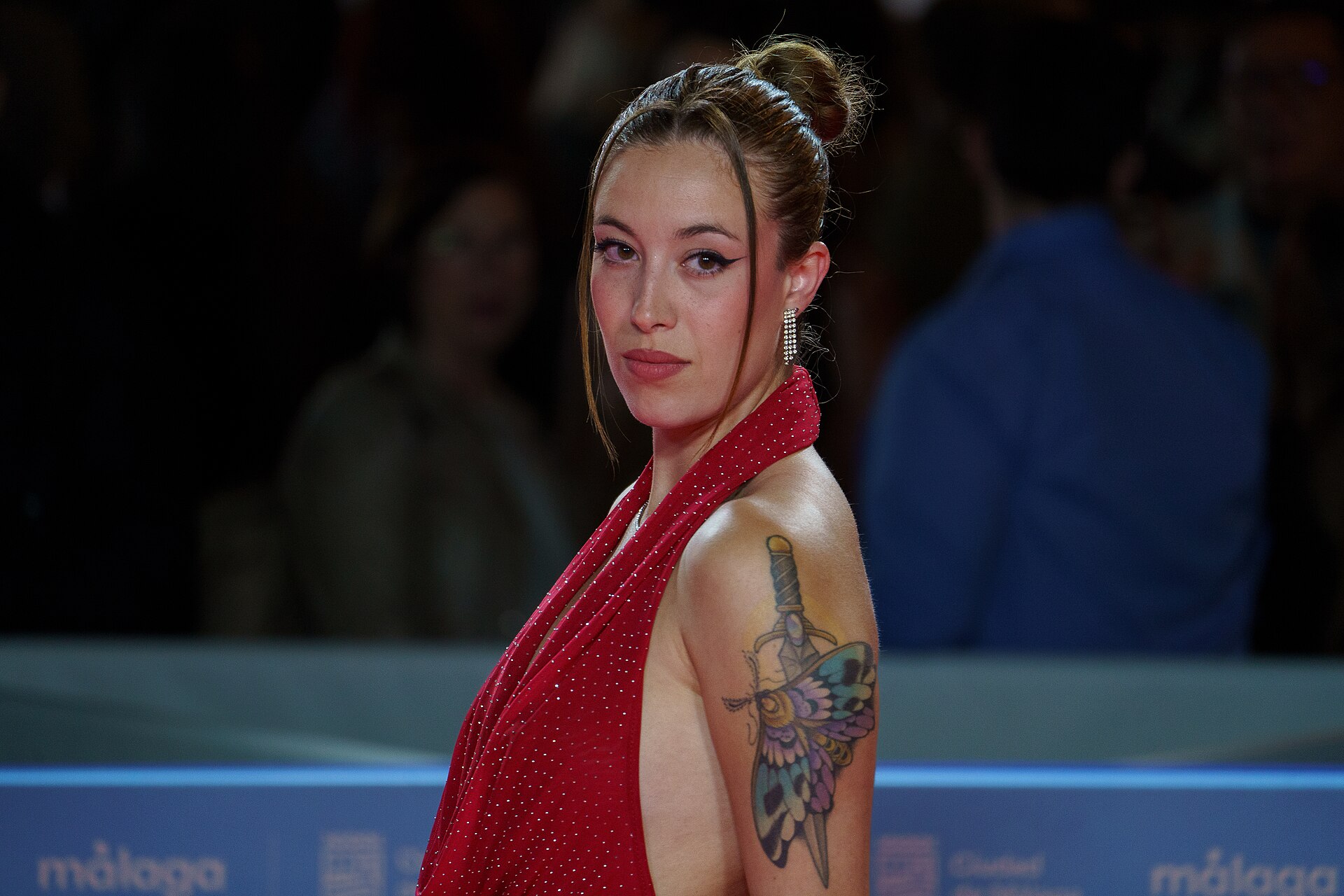 Micaela Griego at the Red Carpet of the Malaga 2025 Festival next to Cervantes Theater