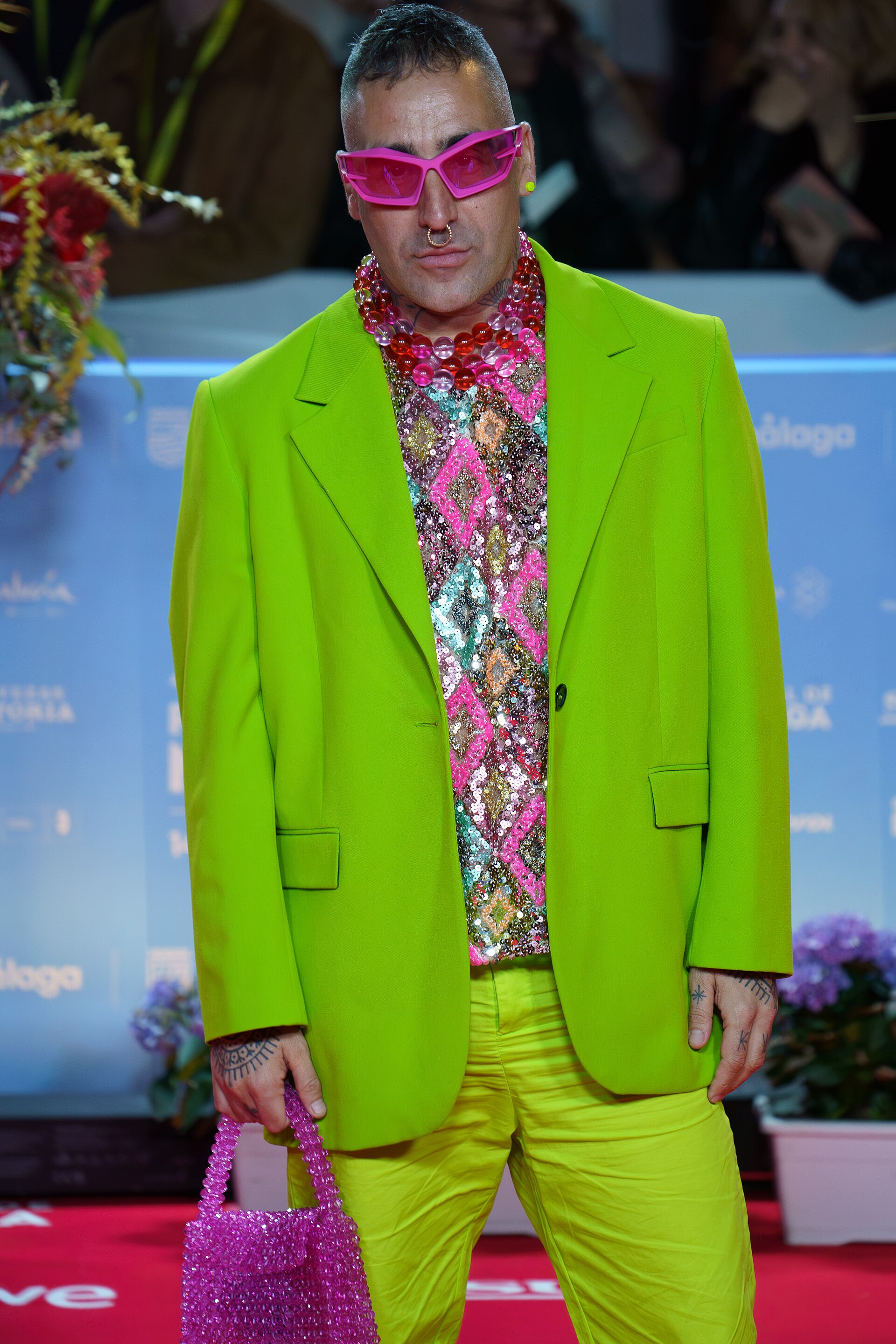 Okuda San Miguel at the Red Carpet of the Malaga 2025 Festival next to Cervantes Theater