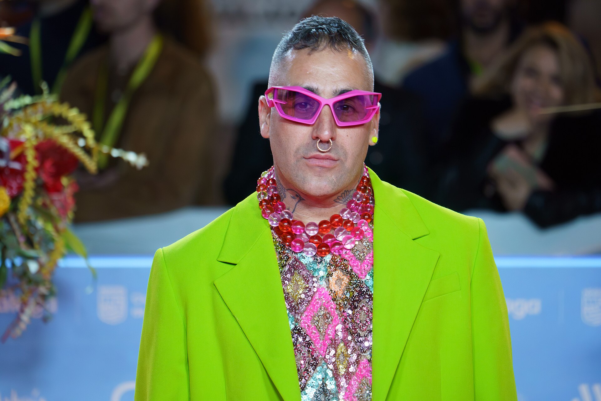 Okuda San Miguel at the Red Carpet of the Malaga 2025 Festival next to Cervantes Theater