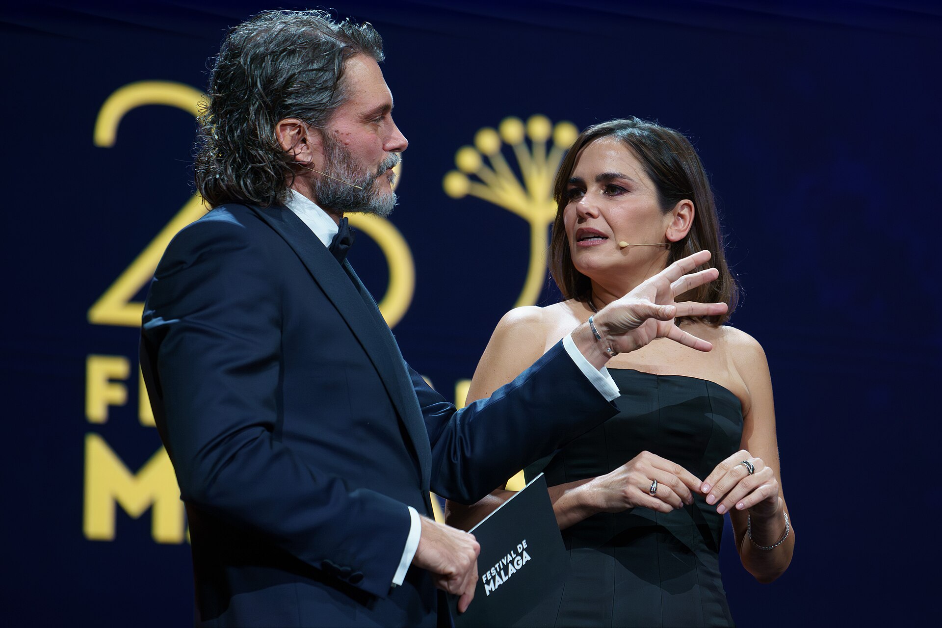 Salva Reina & Elena Sánchez at the stage of Cervantes Theater
 during the Malaga 2025 Festival Closing Ceremony