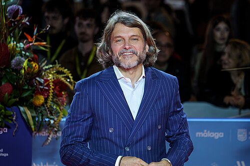 Salva Reina at the Red Carpet of the Malaga 2025 Festival next to Cervantes Theater