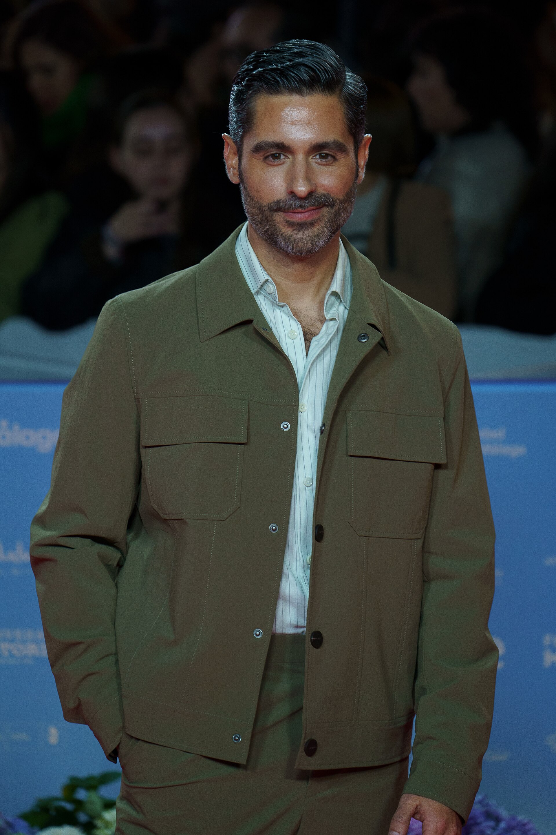 Miguel Diosdado at the Red Carpet of the Malaga 2025 Festival next to Cervantes Theater