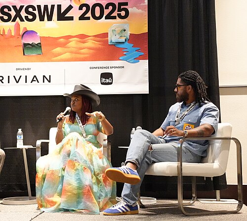 Jonathan 'Chaka' Mahone, Malina Simon Bacon, Alan Bacon (l-r), panel at SXSW 2025 in Austin, Texas. Creatives in Command: Driving Social Change and Economic Empowerment.