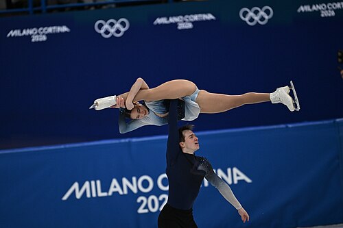 MILAN, ITALY - 16 FEBRUARY 2026: Maria PAVLOVA and Alexei SVIATCHENKO of Hungary compete during the Figure Skating Pair Skating Free Skating at the Olympic Winter Games Milano Cortina 2026 Milano Ice Skating Arena on February 16, 2026 in Milan, Italy