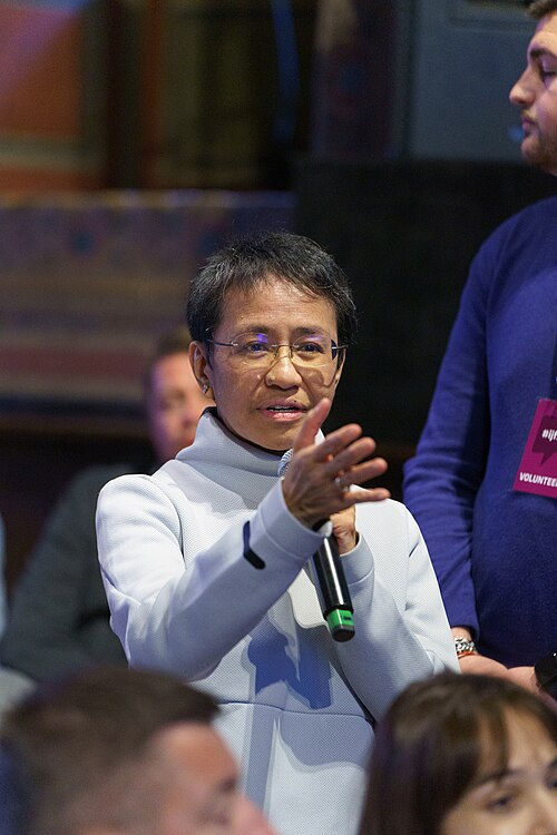 Maria Ressa, Co-Founder and CEO of Rappler, asking a question at the International Journalism Festival 2024 in Perugia, Italy at a panel called What went wrong between Big Tech and the News? And did anything go right?.