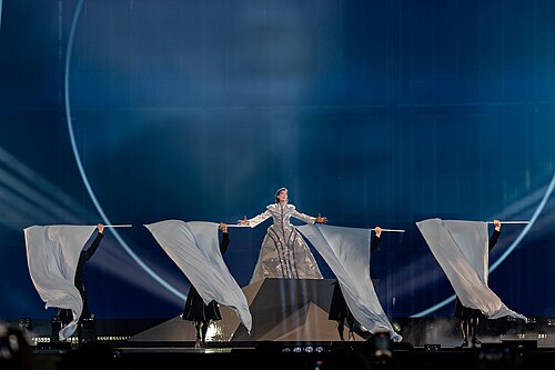 Mariam Shengelia, representing Georgia, performing at Eurovision 2025 in Basel, Switzerland.