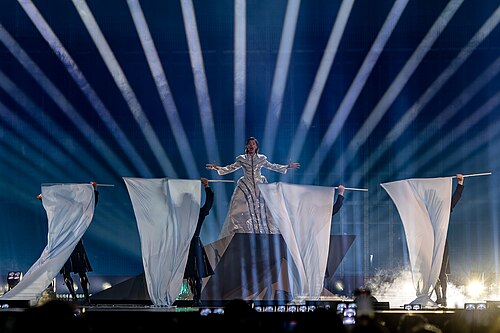 Mariam Shengelia, representing Georgia, performing at Eurovision 2025 in Basel, Switzerland.