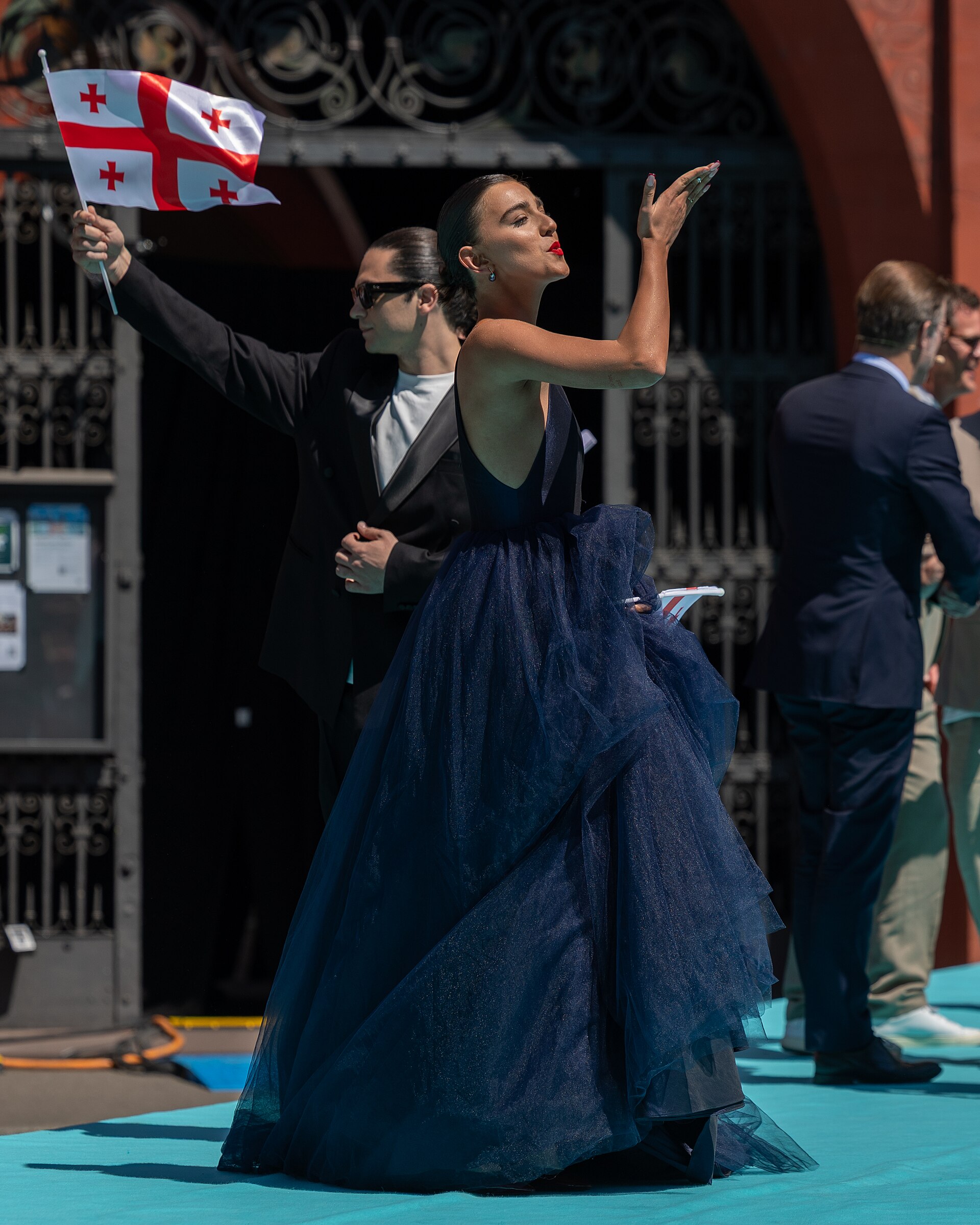 Mariam Shengelia, representing Georgia, on the Turquoise Carpet at Eurovision 2025 in Basel, Switzerland.