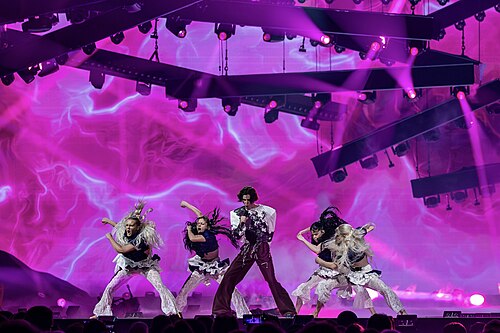 Marko Bošniak, representing Croatia, performing at Eurovision 2025 in Basel, Switzerland.