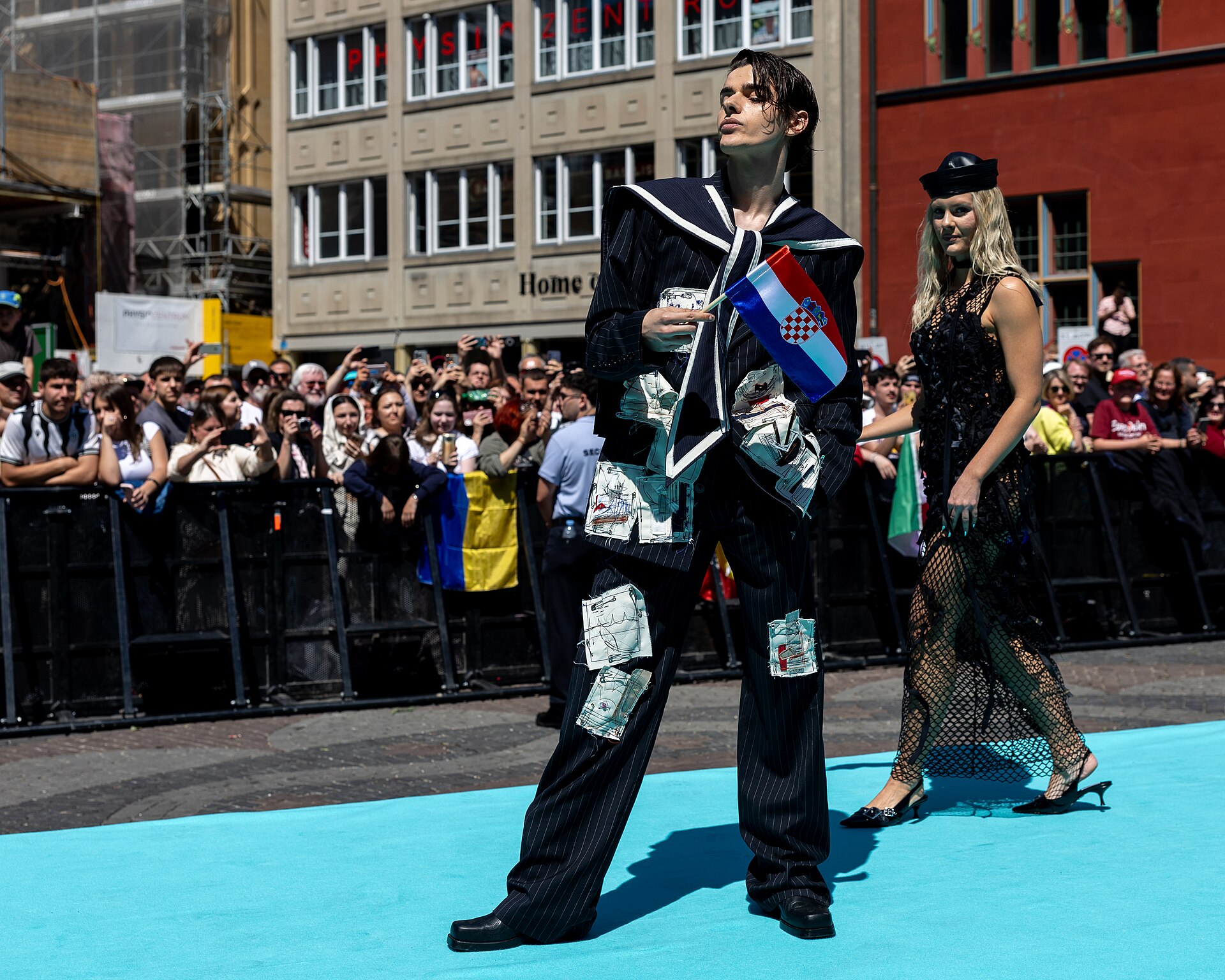 Marko Bošniak, representing Croatia, on the Turquoise Carpet at Eurovision 2025 in Basel, Switzerland.
