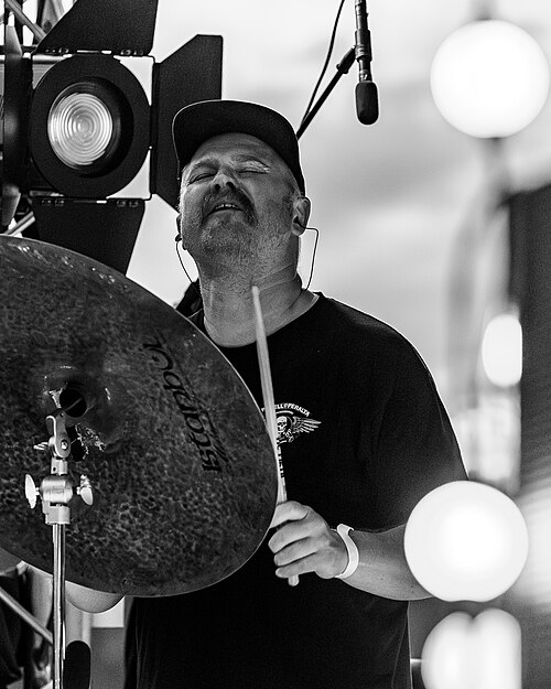 Martin Horntveth on stage with Jaga Jazzist in 2021