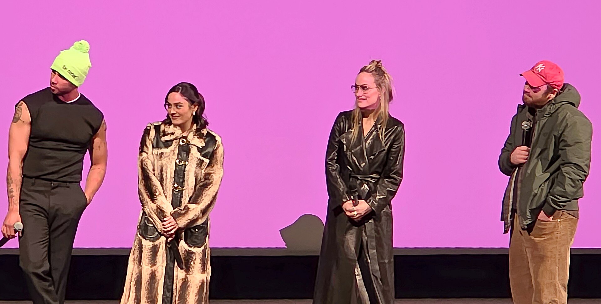 Mason Gooding, Chase Sui Wonders, Olivia Wilde and Cooper Hoffman at the I Want Your Sex premiere during the 2026 Sundance Film Festival