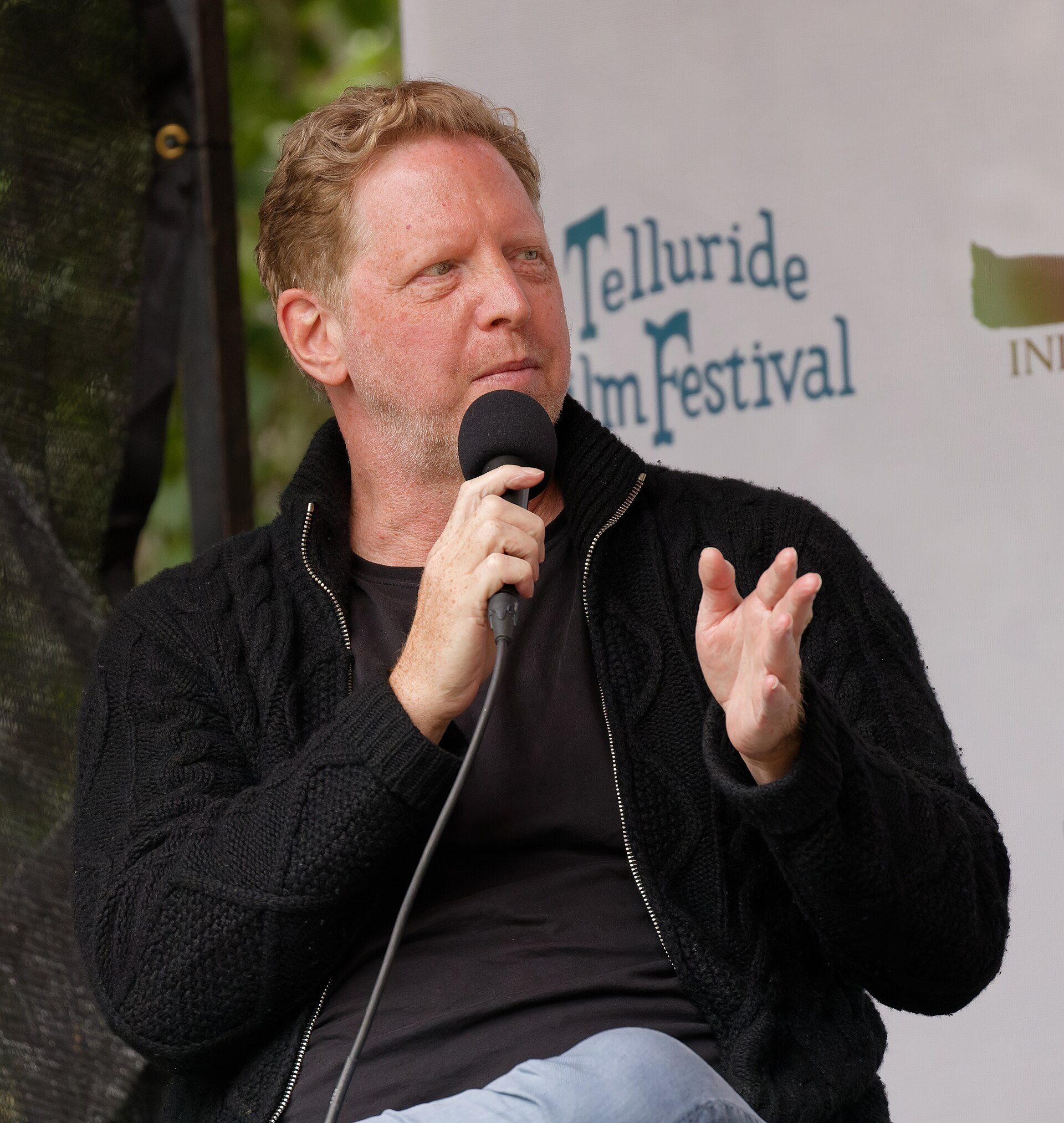 Matt Tyrnauer at the 2024 Telluride Film Festival during a panel discussion, "Ethics of Documentary".