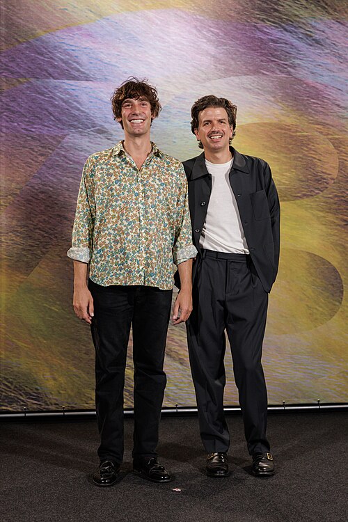 Matteo Zoppis and Alessio Rigo de Righi attend the 'Testa o Croce?' photocall during the 78th Locarno Film Festival on August 10, 2025 in Locarno, Switzerland.
