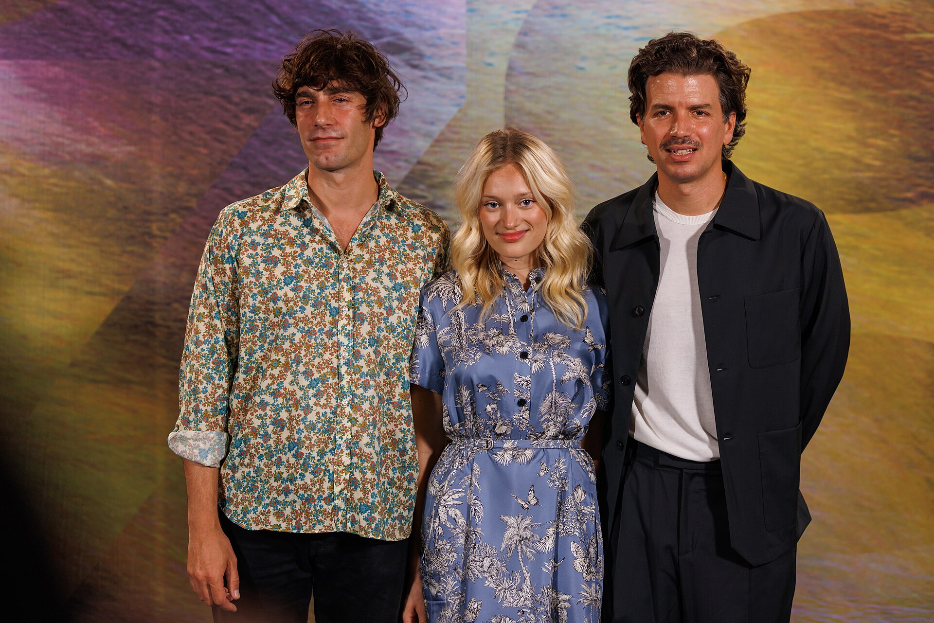Matteo Zoppis, Nadia Tereszkiewicz and Alessio Rigo de Righi attend the 'Testa o Croce?' photocall during the 78th Locarno Film Festival on August 10, 2025 in Locarno, Switzerland.