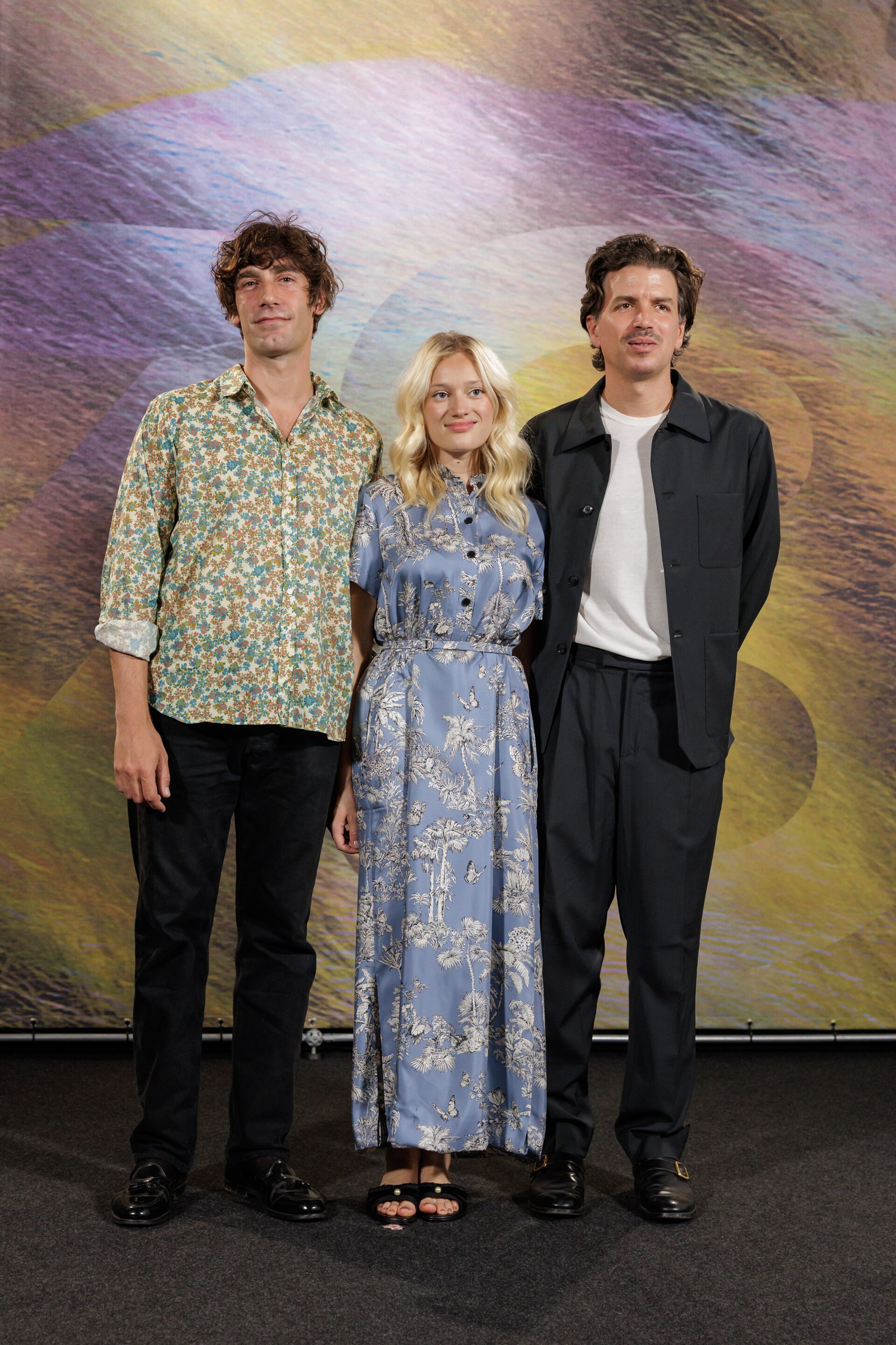 : Matteo Zoppis, Nadia Tereszkiewicz and Alessio Rigo de Righi attend the 'Testa o Croce?' photocall during the 78th Locarno Film Festival on August 10, 2025 in Locarno, Switzerland.