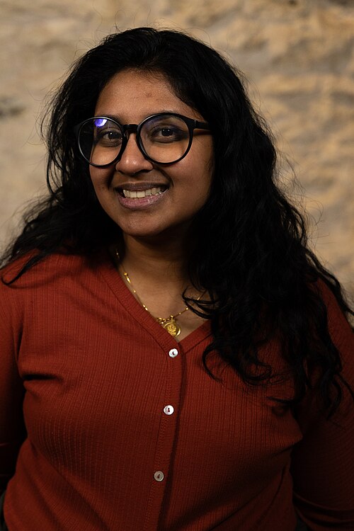 Meenu Pillai, Environmental consultant, at the WikiPortraits studio at the 2025 SXSW Festival.