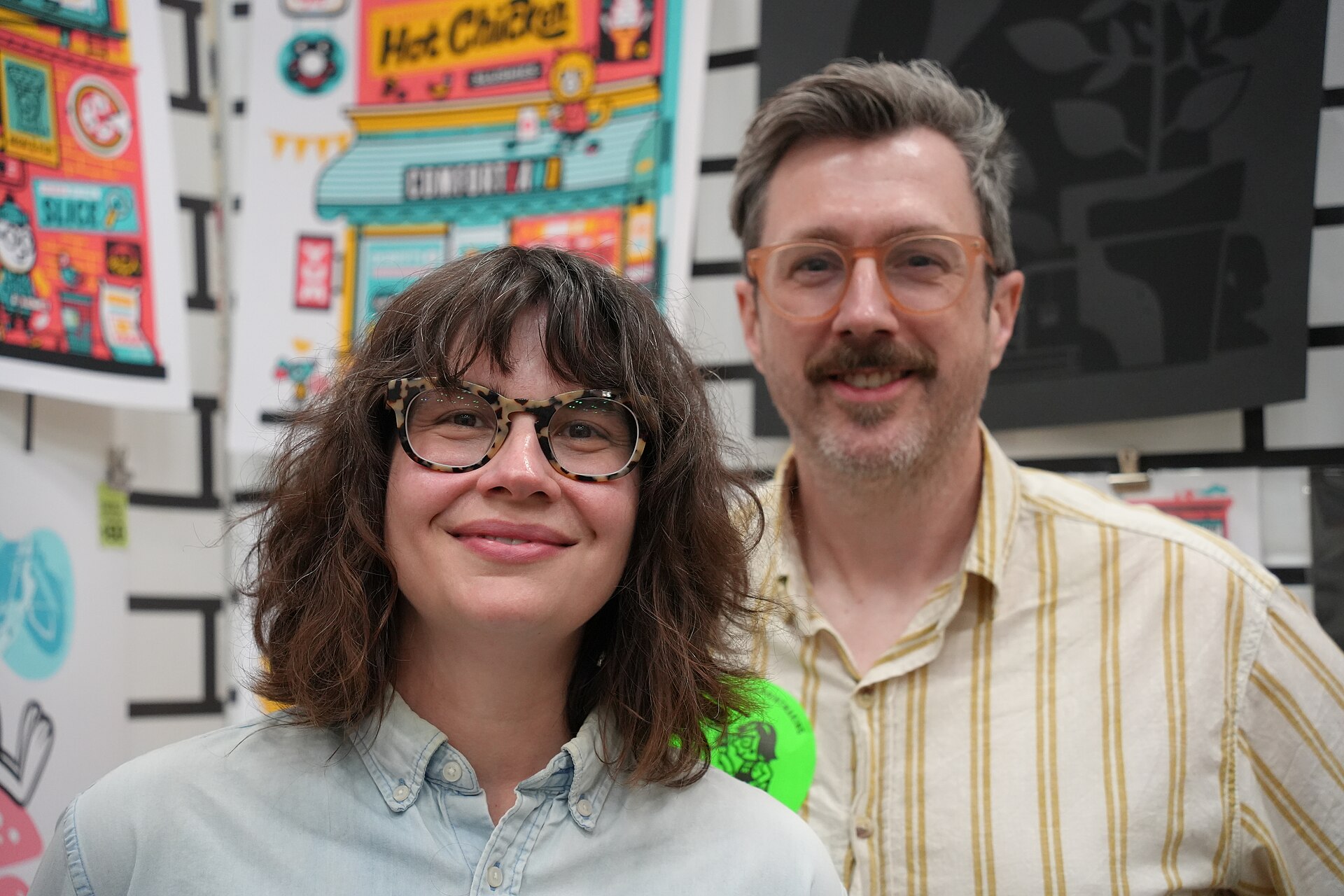 Melissa & JW Buchanan (l-r), The Little Friends of Printmaking, Flatstock exhibit at SXSW 2025 in Austin, Texas in March 2025.