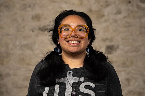 Melissa Talavero, Site lead, at the WikiPortraits studio at the 2025 SXSW Festival.