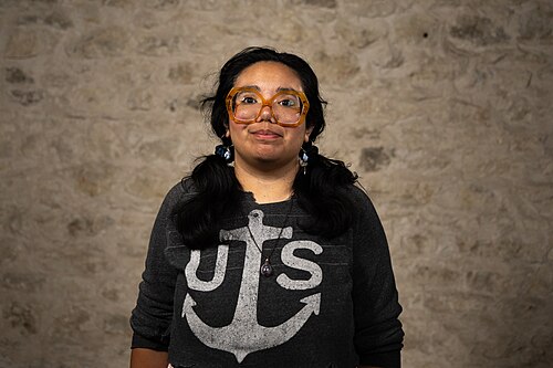 Melissa Talavero, Site lead, at the WikiPortraits studio at the 2025 SXSW Festival.
