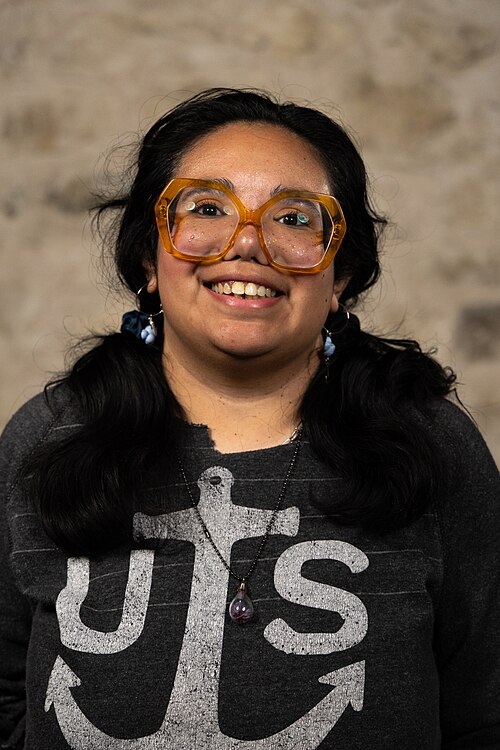 Melissa Talavero, Site lead, at the WikiPortraits studio at the 2025 SXSW Festival.