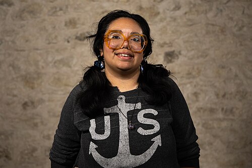Melissa Talavero, Site lead, at the WikiPortraits studio at the 2025 SXSW Festival.
