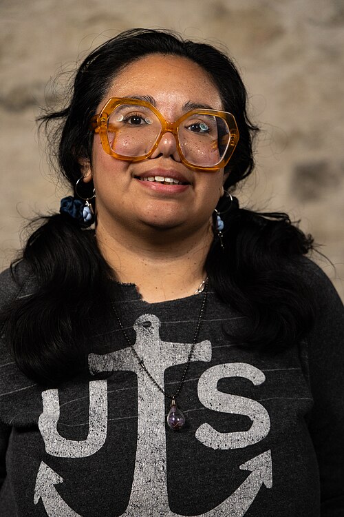Melissa Talavero, Site lead, at the WikiPortraits studio at the 2025 SXSW Festival.