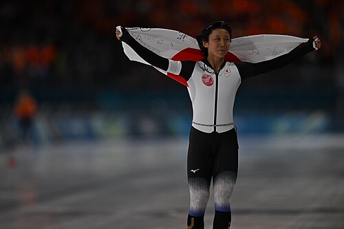 MILAN, ITALY - 09 FEBRUARY 2026: Miho Takagi of team Japan and Jutta Leerdam of team Netherlands compete during the Speed Skating Women's 1000m at the Olympic Winter Games Milano Cortina 2026 Milano Ice Skating Arena on February 09, 2026 in Milan, Italy