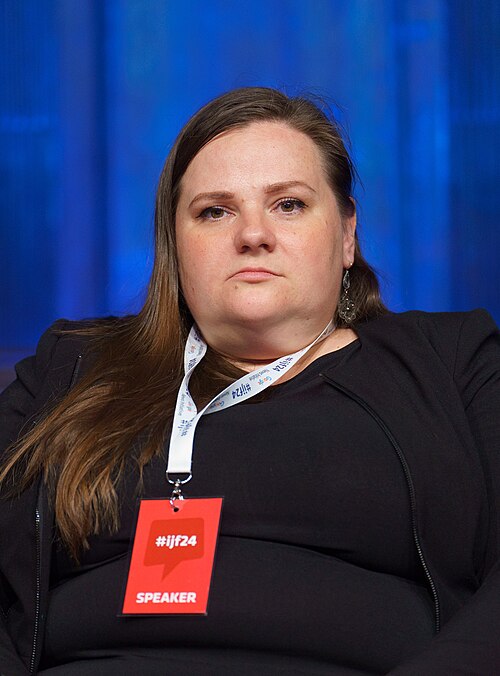 Miranda Patrucic, Editor-in-Chief OCCRP, speaking at the International Journalism Festival 2024 in Perugia, Italy on a panel called How can we pursue the investigations of silenced journalists?.