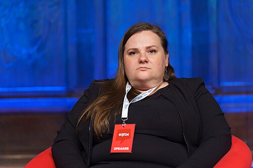 Miranda Patrucic, Editor-in-Chief OCCRP, speaking at the International Journalism Festival 2024 in Perugia, Italy on a panel called How can we pursue the investigations of silenced journalists?.