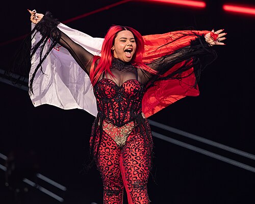 Miriana Conte, representing Malta, performing at Eurovision 2025 in Basel, Switzerland.