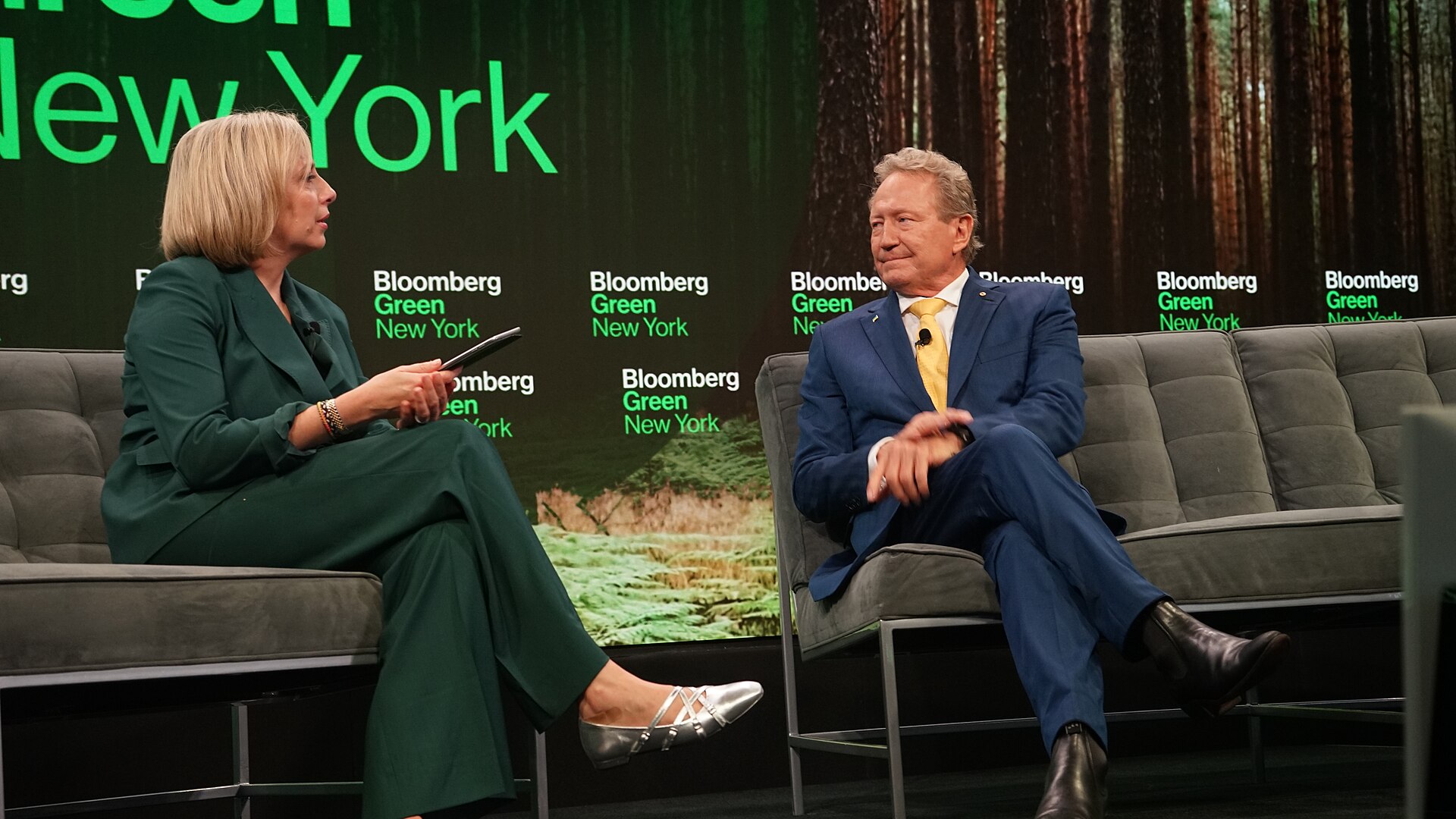 Francine Lacqua, Andrew Forrest at Bloomberg Green event during Climate Week NYC 2025