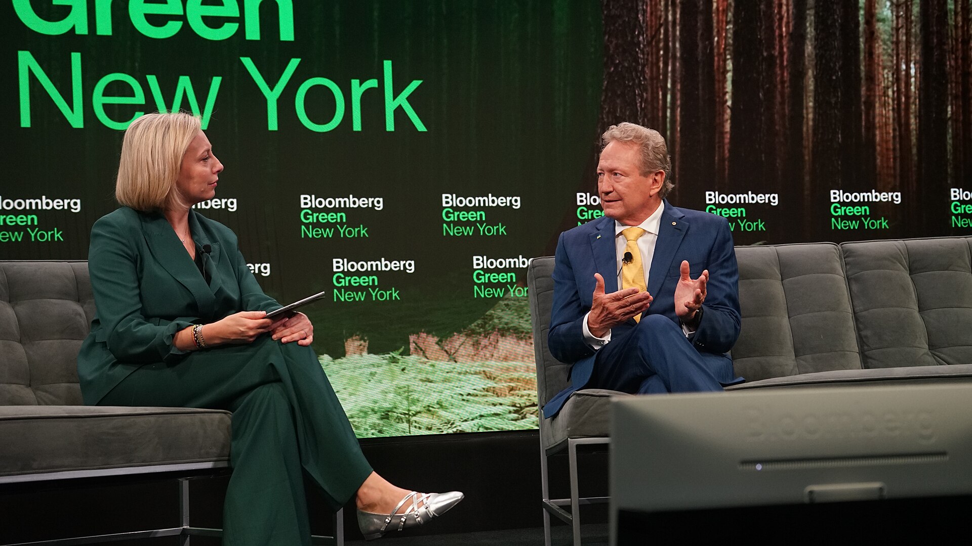 Francine Lacqua, Andrew Forrest at Bloomberg Green event during Climate Week NYC 2025