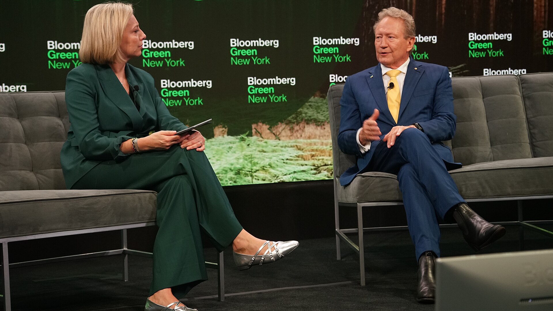 Francine Lacqua, Andrew Forrest at Bloomberg Green event during Climate Week NYC 2025