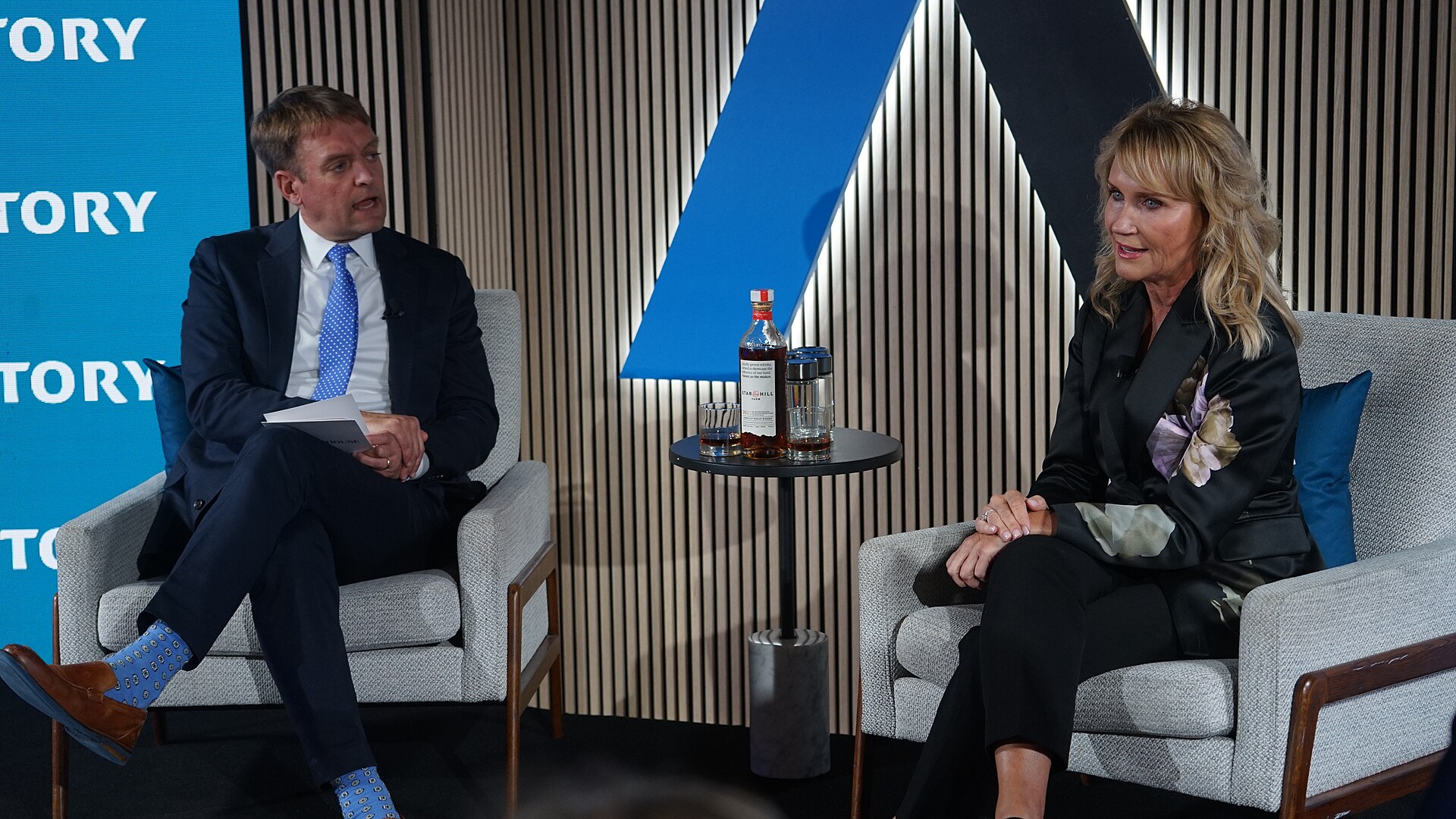 Axios Publisher Nicholas Johnston interviewing Kim Marotta at Axios House during New York Climate Week 2025
