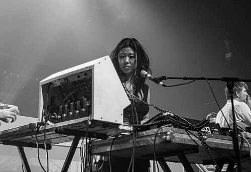Nancy Whang of LCD Soundsystem playing one the band's then-final shows at Terminal 5