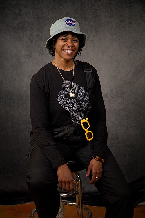 Natalie "Naee" Anderson, film director and producer, at the WikiPortraits studio at the 2025 Sundance Film Festival.