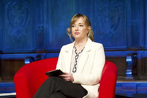 Natalie Sedletska, editor-in-chief of “Schemes,” at the International Journalism Festival 2024 in Perugia, Italy speaking on a panel called Is truth the first casualty of war? How we stand for journalistic freedoms in Ukraine