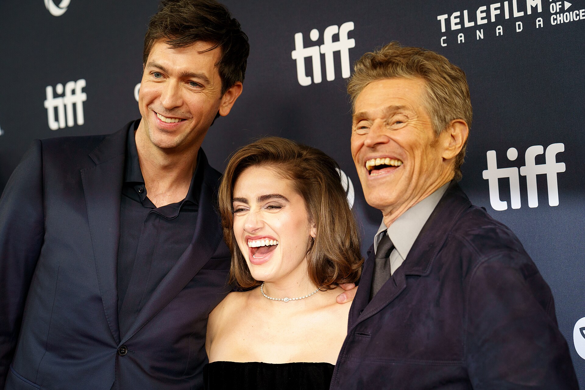 Nicholas Braun, Rachel Sennott, and Willem Dafoe at the 2024 Toronto International Film Festival (TIFF) for the movie SATURDAY NIGHT.
