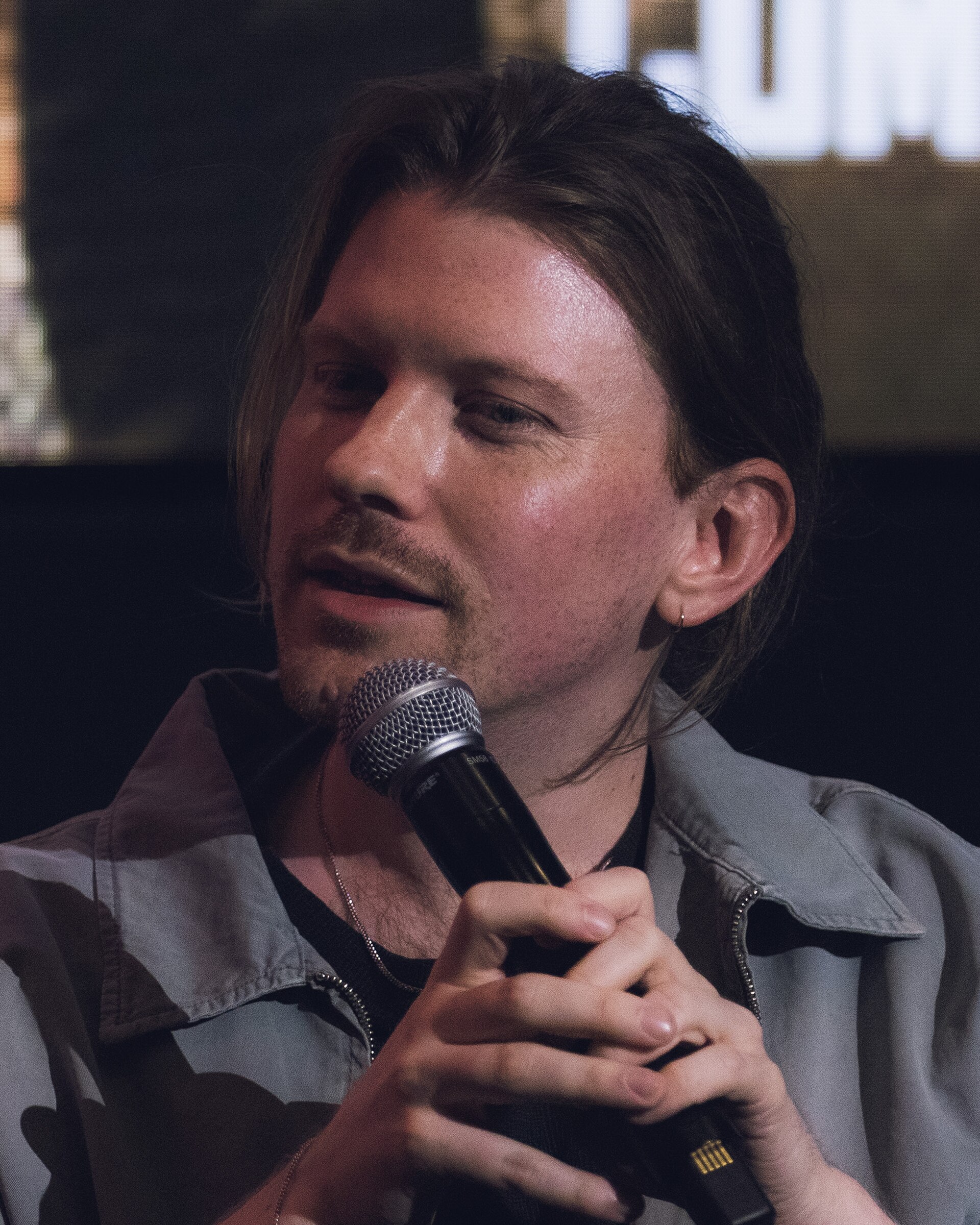Nick Rowland at a Q&A for She Rides Shotgun in Culver City, California