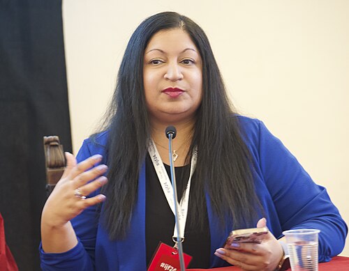 Niketa Patel, Senior Director of Leadership Programs at Craig Newmark Graduate School of Journalism at CUNY, speaking at the International Journalism Festival 2024 in Perugia, Italy on a panel called Representation and proximity: changing the storytellers of record.