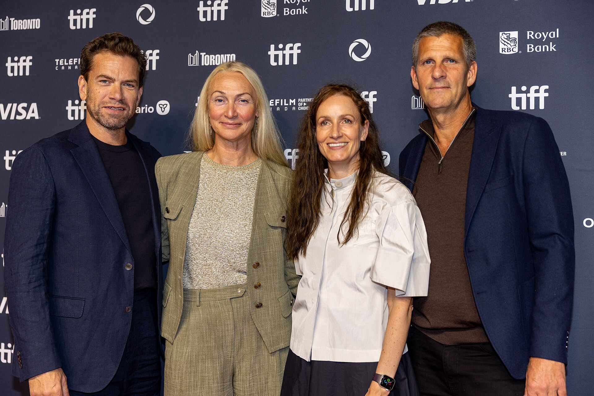 Nikolaj Lie Kaas, Sisse Graum Jørgensen, Sidsel Hybschmann, and Anders Thomas Jensen, actor, producers, and director, respectively, at the 2025 Toronto International Film Festival (TIFF) for the movie The Last Viking.