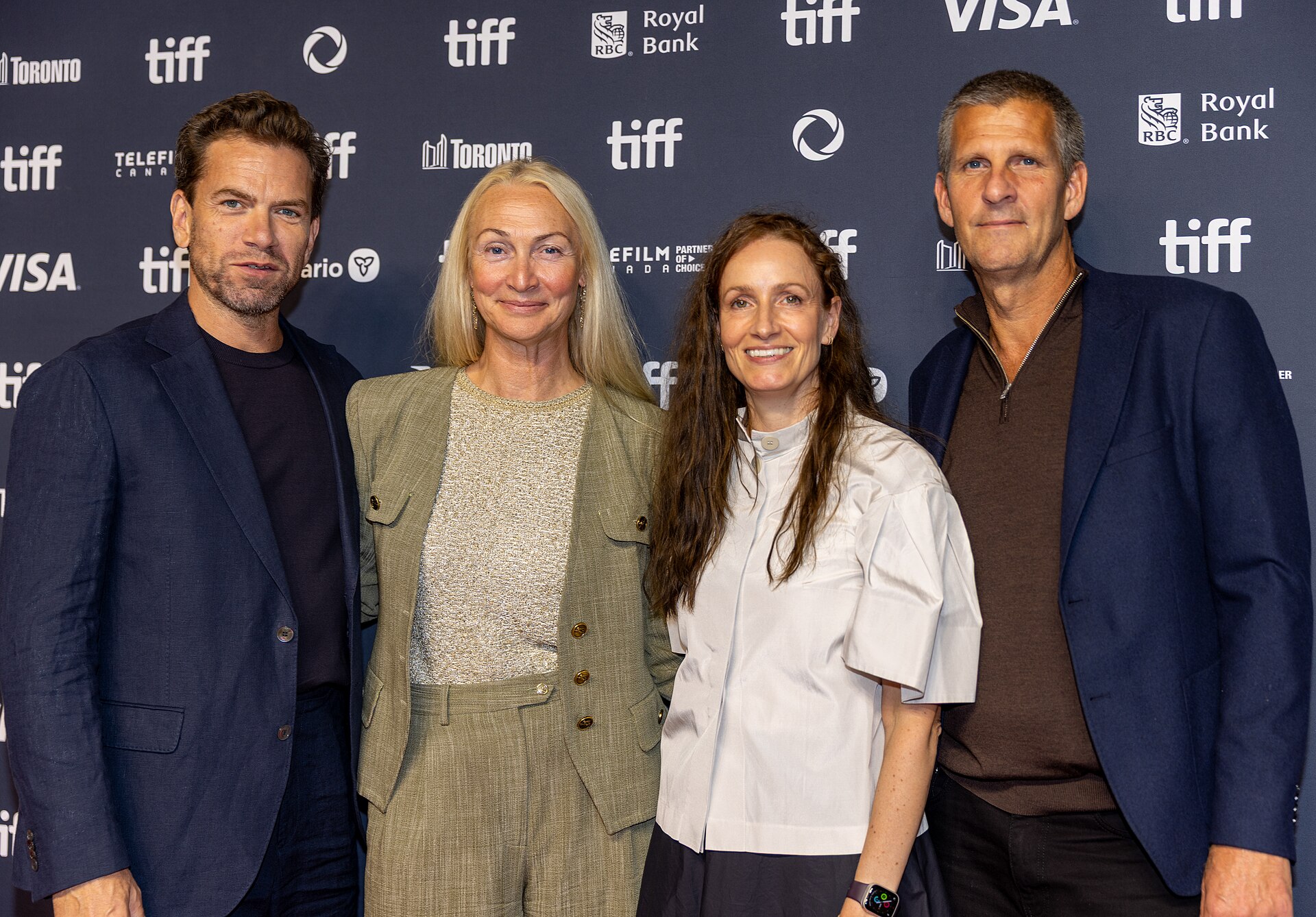 Nikolaj Lie Kaas, Sisse Graum Jørgensen, Sidsel Hybschmann, and Anders Thomas Jensen, actor, producers, and director, respectively, at the 2025 Toronto International Film Festival (TIFF) for the movie The Last Viking.