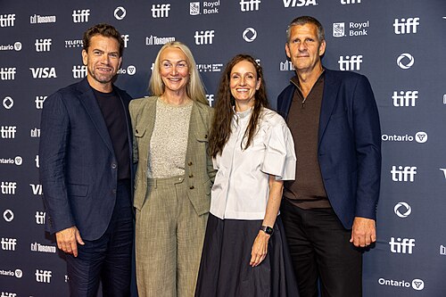 Nikolaj Lie Kaas, Sisse Graum Jørgensen, Sidsel Hybschmann, and Anders Thomas Jensen, actor, producers, and director, respectively, at the 2025 Toronto International Film Festival (TIFF) for the movie The Last Viking.