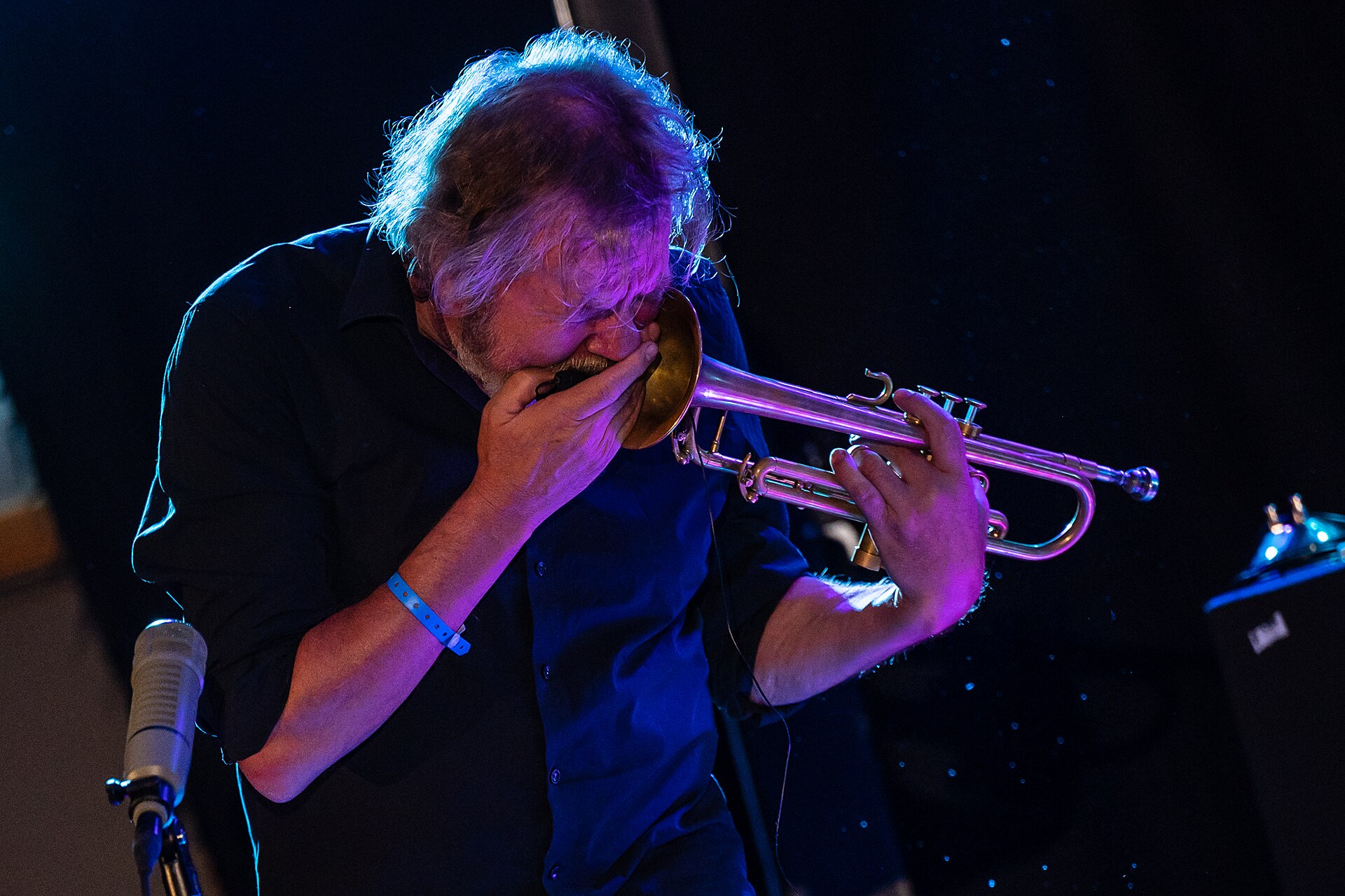 Nils Petter Molvær performing with Jo Berger Myhre and Erland Dahlen at the music festival Canal Street, Arendal Norway, 29 July 2022