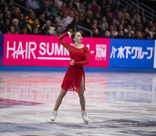 Nina Pinzarrone, Belgian figure skater, at the 2025 World Figure Skating Championships at TD Garden in Boston, Massachusetts.