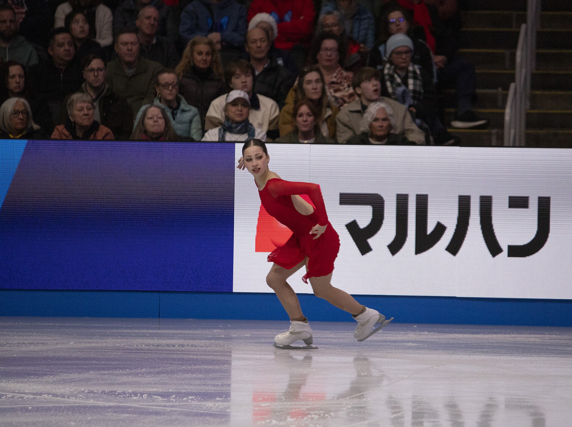 Nina Pinzarrone, Belgian figure skater, at the 2025 World Figure Skating Championships at TD Garden in Boston, Massachusetts.