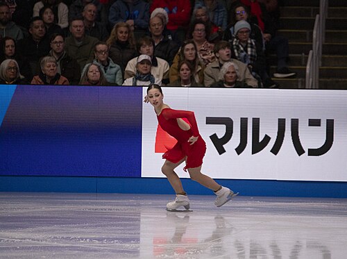 Nina Pinzarrone, Belgian figure skater, at the 2025 World Figure Skating Championships at TD Garden in Boston, Massachusetts.