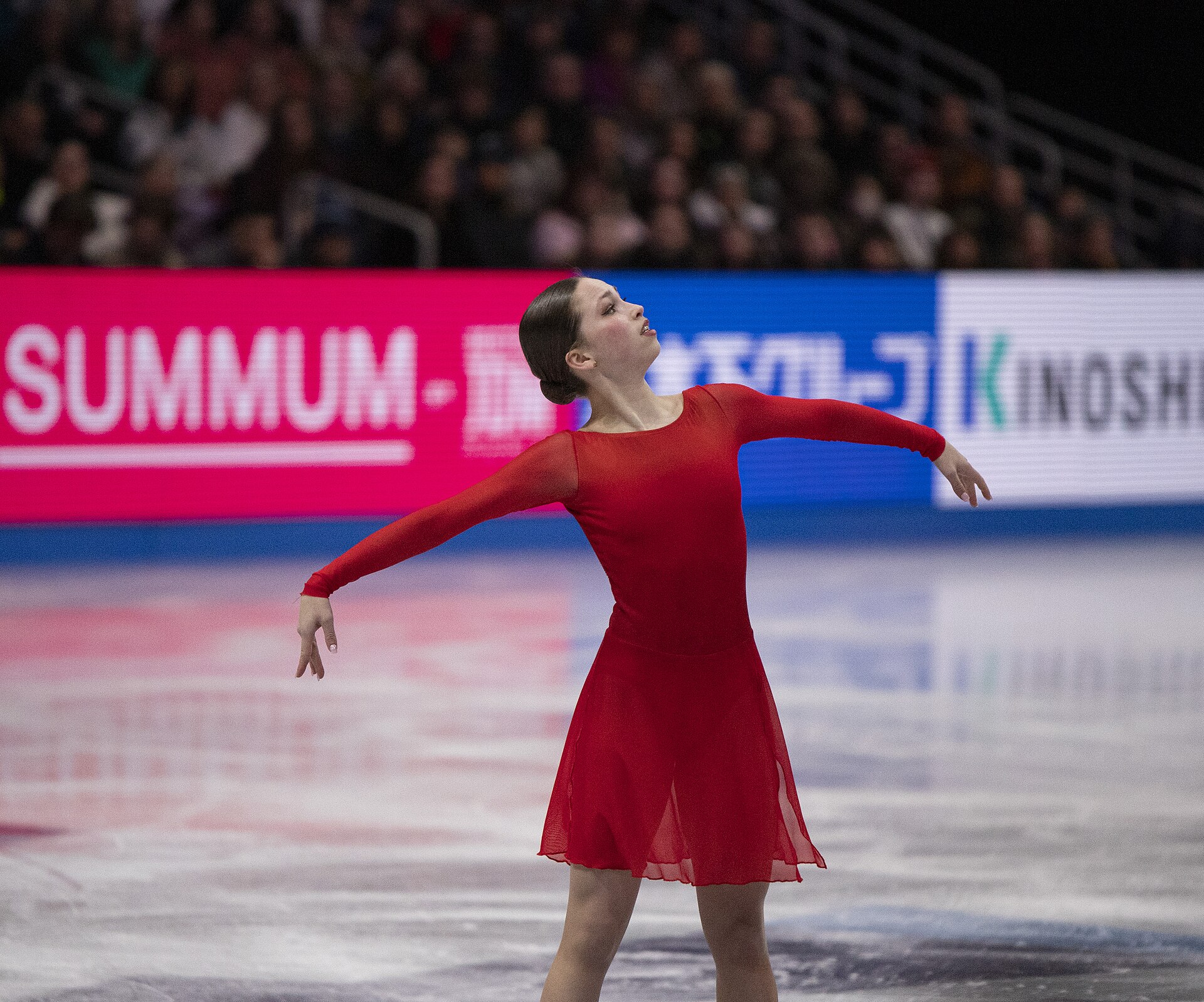 Nina Pinzarrone, Belgian figure skater, at the 2025 World Figure Skating Championships at TD Garden in Boston, Massachusetts.
