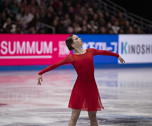 Nina Pinzarrone, Belgian figure skater, at the 2025 World Figure Skating Championships at TD Garden in Boston, Massachusetts.
